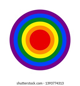 Round colorful rainbow sign. 6 LGBT colors symbol. Print for gay pride poster, background, wallpaper, postcard and sticker template. Vector illustration. Concentric circle composition. Target banner.