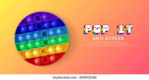 Round colorful Silicone poppit game, trendy toy pop it antistress. Vector illustration 