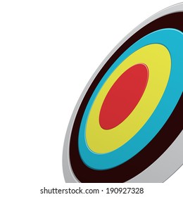 Round colour darts target aim isolated on white. View from one side.