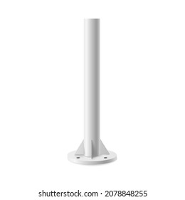 Round column element for street construction or furniture, realistic vector illustration isolated on white background. Mockup of metal pole or pipe on stand in 3d style.