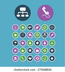 Round communication, business, application, and mobile buttons. icons set, vector