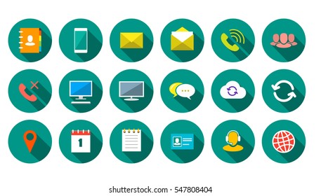 Round Communication Icons Set on green background