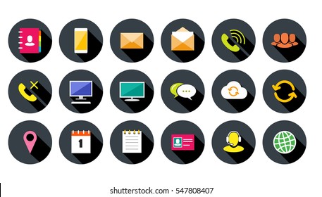 Round Communication Icons Set on black background