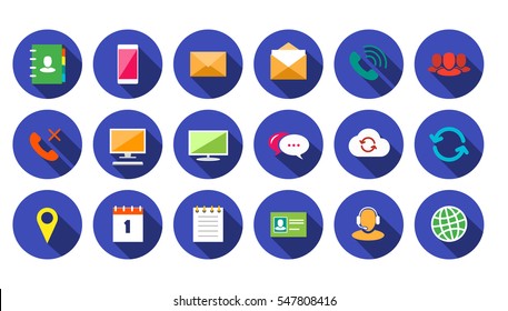 Round Communication Icons Set on deep blue background
