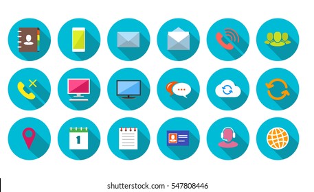 Iconos de comunicación redonda sobre fondo azul claro