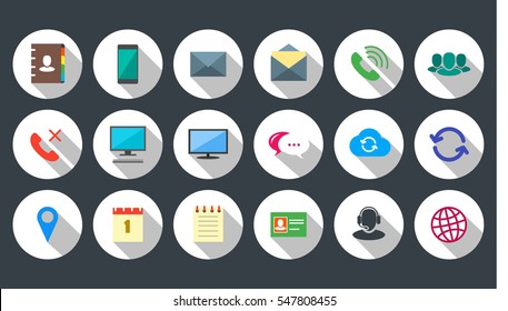Round Communication Icons Set on white background