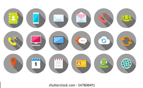 Round Communication Icons Set on grey background
