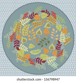 Round composition with autumn leaves. Ideal motif for postcards, covers and other printing and web projects.