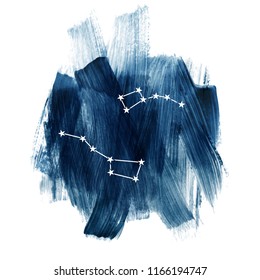Round composition with Big Dipper and Little Dipper constellations over dark blue sky. Vector illustration