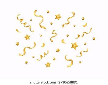 Composición redonda de cintas de confeti dorado aisladas sobre fondo transparente. Elemento decorativo festivo para celebración de lujo, eventos, vacaciones y diseño promocional.