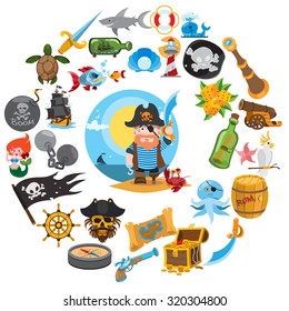 Round composition pirate theme, pirate history, adventure