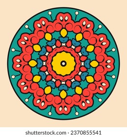 Composición redonda con un sencillo ornamento multicolor. Ilustración del vector