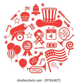 Round Composition with USA symbol silhouettes. 