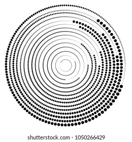 Round concentric geometric element, from circles. Halftone dot pattern.
