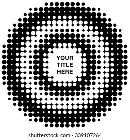 Round concentric halftone rings pattern with title copy space in vector format.