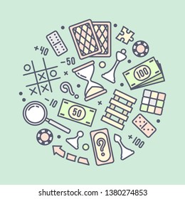Round concept with board games elements