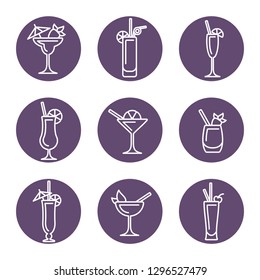 Round concept with linear cocktail icons. Suitable for advertising, bar menu decor, application design