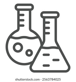 Round and cone flasks line icon, clinical research concept. Vector graphics. Laboratory test glass sign on white background, outline style icon for mobile or web design