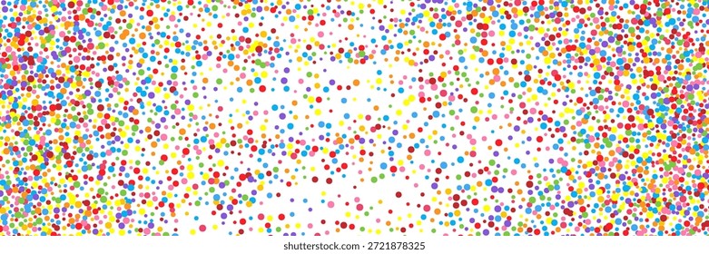 Round confetti birthday simple background. Carnival colours falling paper elements isolated, celebrate party ribbons, confetti explosion vector graphic design