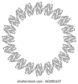 Round contour floral frame with leaves. Vector clip art.