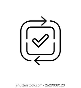round convenient icon like easy pay or update. concept of replace or swap symbol and quality control. linear trend modern synchronize logotype graphic stroke art design web element isolated on white