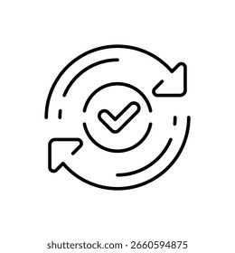Arredonda ícone conveniente em estilo de contorno, conceito de pagamento fácil, atualização, substituição, troca e controle de qualidade.