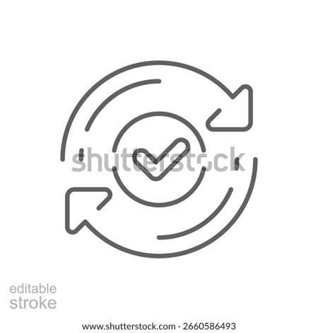 Round convenient icon in outline style, concept of easy pay, update, replace, swap, and quality control. Editable stroke