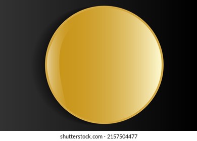 round convex glossy object. button, gold-colored magnet. on a gray background.