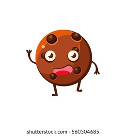 Round Cookie With Chocolate Chips Sweet Dessert Pastry Childish Cartoon Character