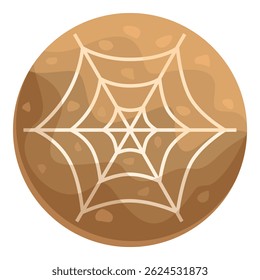 Round cookie decorated with white icing in a shape of spider web for halloween celebration