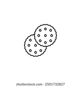 Round cookie icon. Biscuit and cracker symbol. Outline vector illustration on white background. 