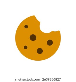 A round cookie with visible chocolate chips, shown in fun flat style. Great for snacks, desserts, or kid-friendly content.