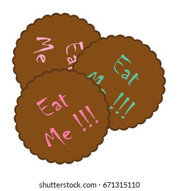 Round cookies with the inscription. Eat me. Vector illustration.