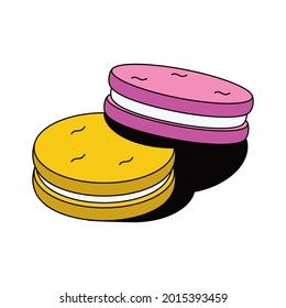 Round cookies. Vector 3d sketch line isometric, color icon illustration, flat style. Creative design idea and elements for infographics and website.