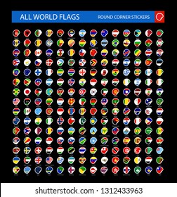Round Corner All World Flags isolated on black background. Ultimate Collection of All World Flags - Vector