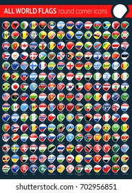 Round Corner Flags - All World Vector illustration on Dark Background