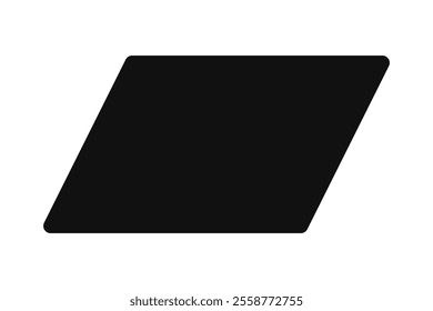 Round corners parallelogram shape silhouette icon. A quadrilateral symbol formed by parallel lines. Isolated on a white background.