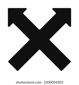Runde Ecken, zwei gekreuzte Pfeile Symbol. Ein zweidirektionales Symbol aus schwarzen Pfeilformen. Einzeln auf weißem Hintergrund.