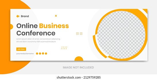 Round corporate banner design template, orange shapes vector