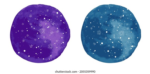 Round cosmic background or night sky with doodle stars