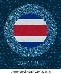 Round Costa Rica badge. Flag of Costa Rica in glowing network mesh style. Country network logo. Awesome vector illustration.
