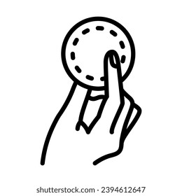 Almohadilla redonda de algodón en mano. Vector de icono de línea de almohadillas desechables para el desmaquillador. La belleza facial. Limpieza para piel sana. Ilustración de símbolo de contorno aislado