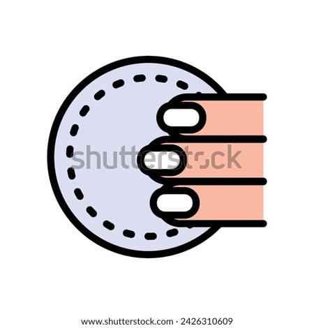 Round Cotton Pad in Hand. Disposable makeup remover pads color icon vector. Facial beauty. Cleansing for healthy skin. Isolated flat symbol illustration