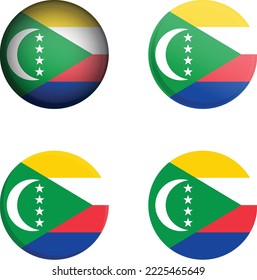 Round Country Flag in different styles disc badge vector illustration Comoros