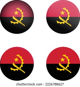 Round Country Flag in different styles disc badge vector illustration Angola