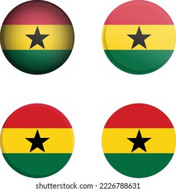 Bandera del país redondeada en diferentes estilos, placa de disco, ilustración vectorial de Ghana