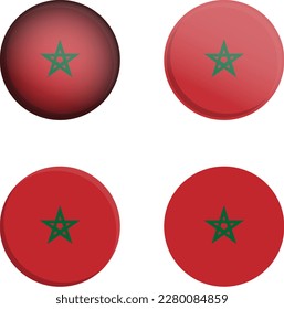 Round Country Flag in different styles disc badge vector illustration Republic of Morocco