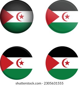 Bandera de país redondo en estilos diferentes placa de disco ilustración vector sáhara occidental