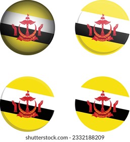 Round Country Flag in different styles disc badge vector illustration Brunei