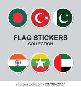 Round country flags icon mega set illustration and vector. Flag stickers.